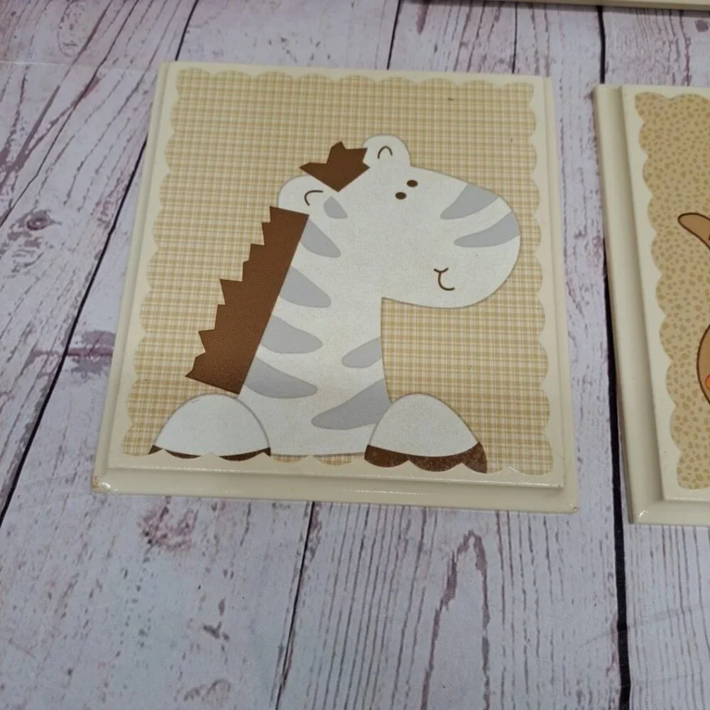 Safari Nursery Wall ArtWooden‎ Lot Of 5 Pictures 6x6 in